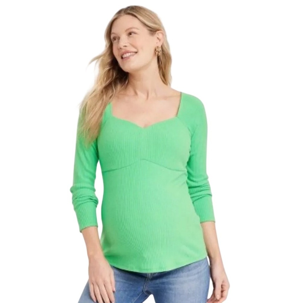 Isabel by Ingrid+Isabel Maternity Ribbed Sweetheart Neck Long Sleeve Top Size S